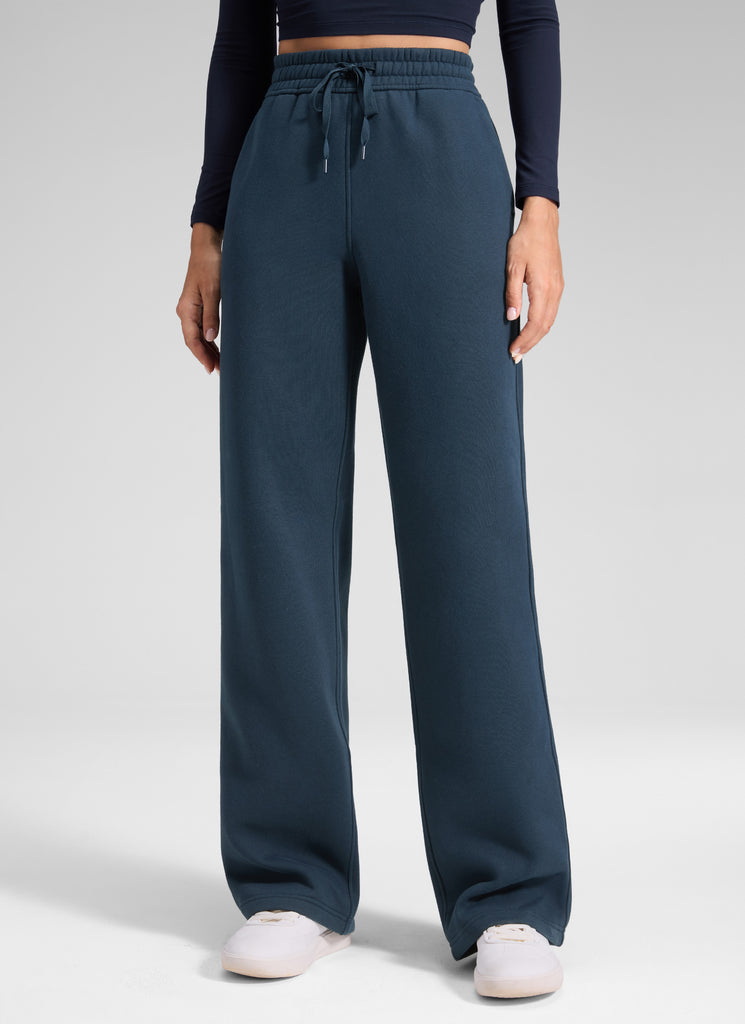 CRZ YOGA Women's Cotton Fleece Lined Casual Straight Leg Pant 32'' Milky White