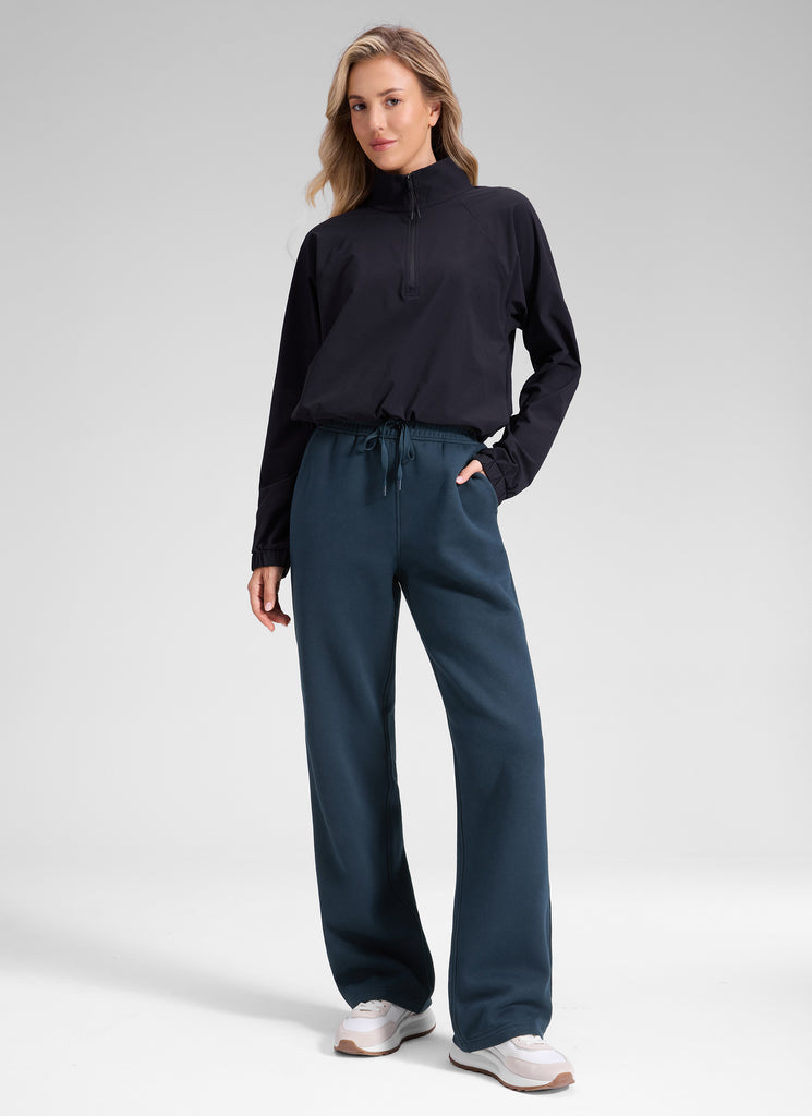 CRZ YOGA Women's Cotton Fleece Lined Casual Straight Leg Pant 32'' Ink Blue