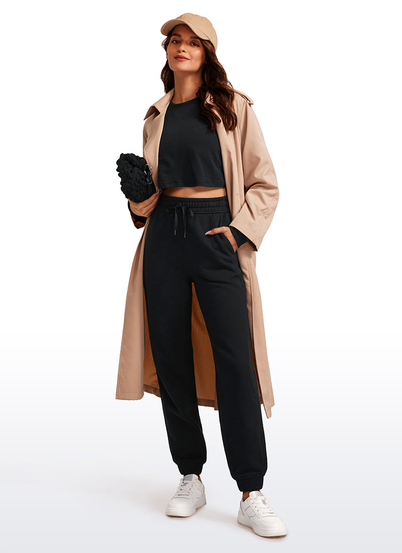 CRZ YOGA Womens Cotton Fleece Lined High Rise Sweatpants Joggers