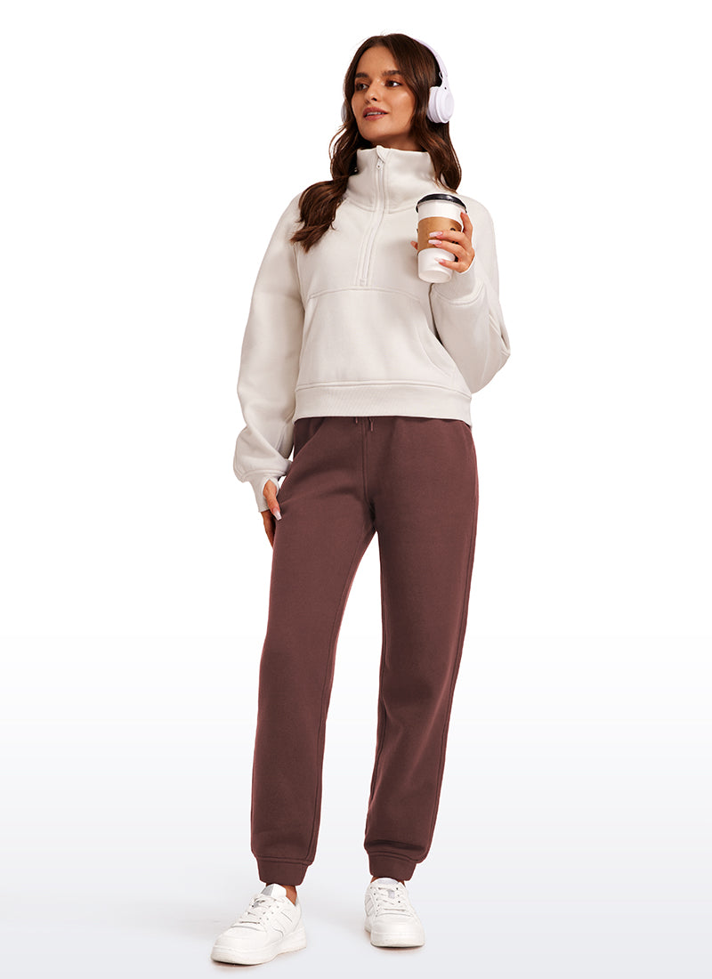 CRZ YOGA Womens Cotton Fleece Lined High Rise Sweatpants Joggers 28'' Taupe