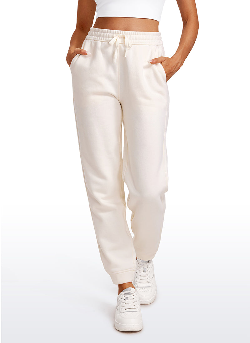 CRZ YOGA Womens Cotton Fleece Lined High Rise Sweatpants Joggers 28'' White Apricot