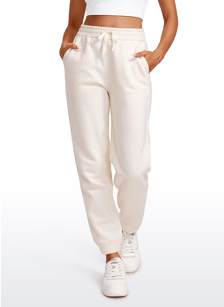 CRZ YOGA Womens Cotton Fleece Lined High Rise Sweatpants Joggers 28'' White Apricot