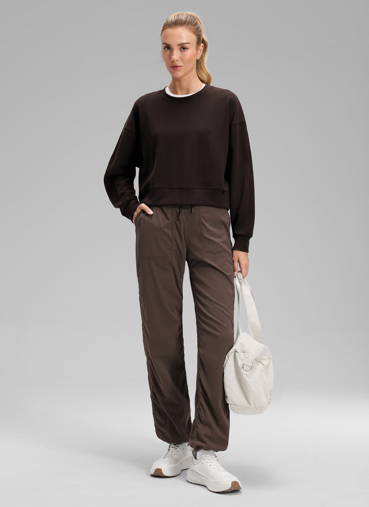 CRZ YOGA Women's Casual Mid Rise Drawstring Pocket Straight Leg Pant Ink Gray