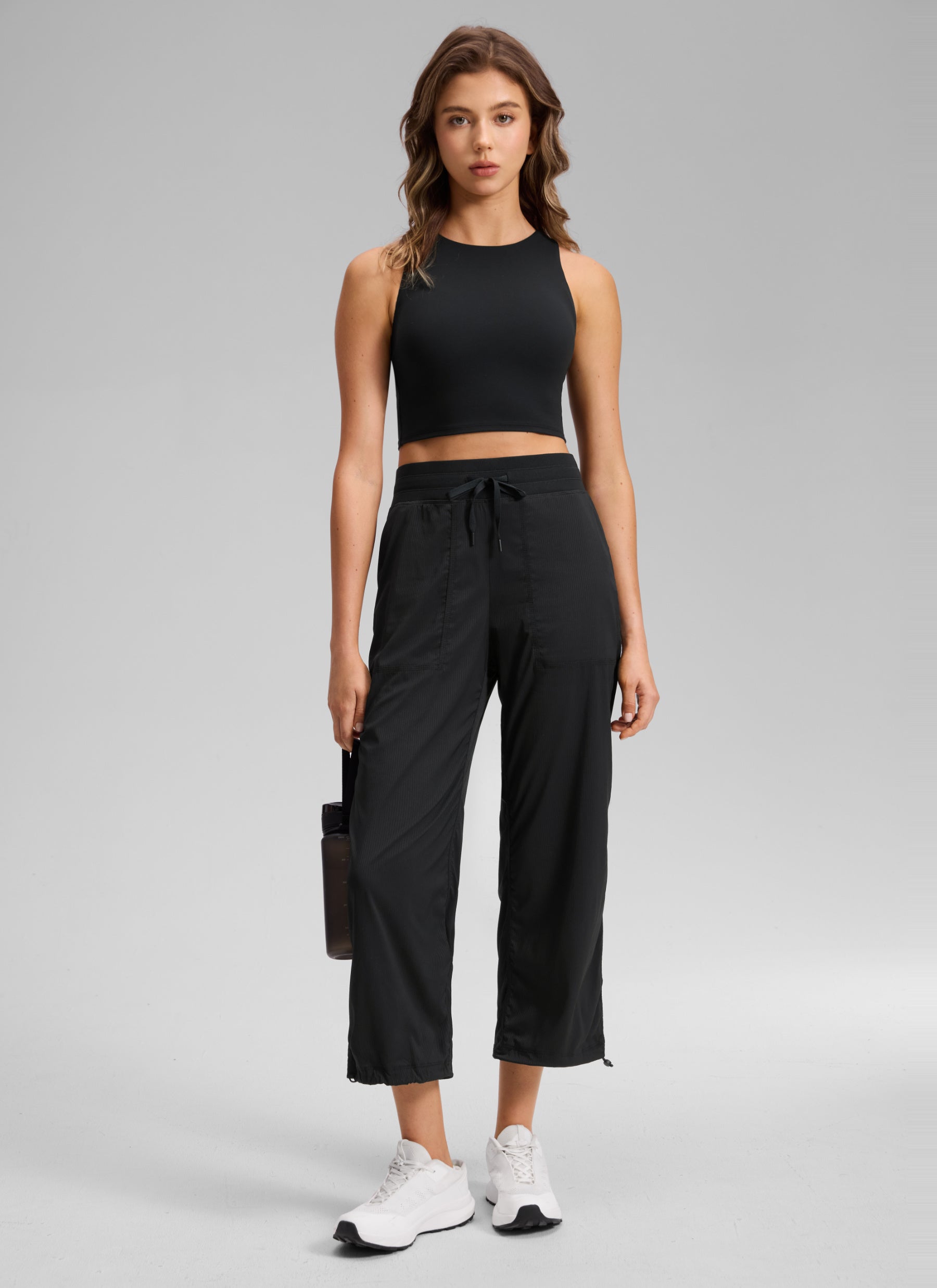 CRZ YOGA Women's Lightweight Drawstring Pocket Straight Leg Pant 24 Black