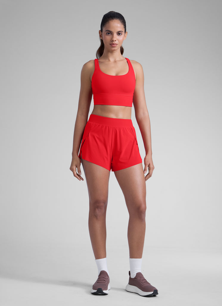 CRZ YOGA Women's Running Feathery-Fit Soft Spilt Short Quick Dry Lined Deep Red