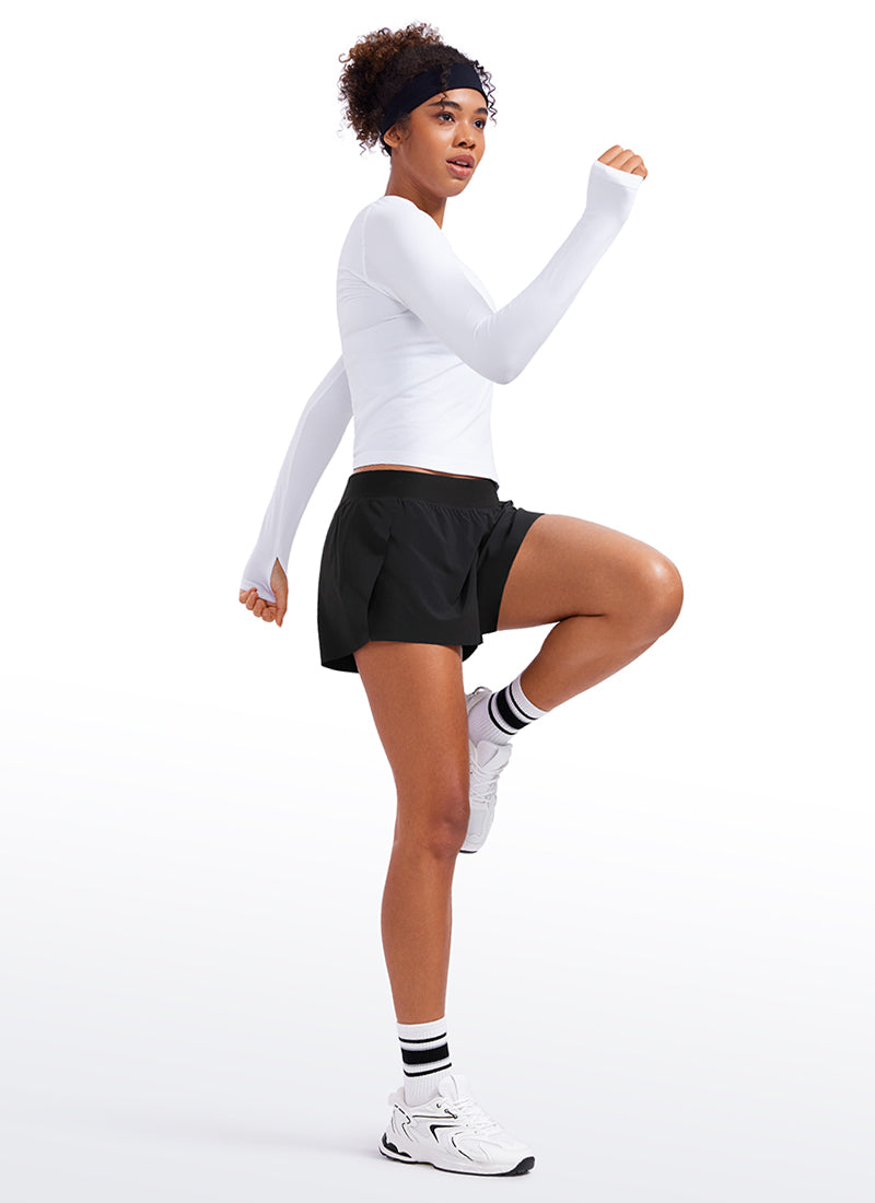 CRZ YOGA Women's Running Low Waisted V Split Mesh Lined Shorts 3'' Black