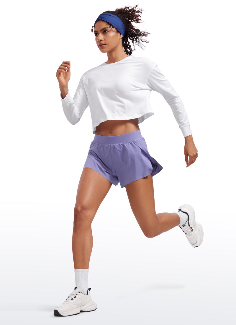 CRZ YOGA Women's Running Low Waisted V Split Mesh Lined Shorts 3'' Dark Lavender Purple