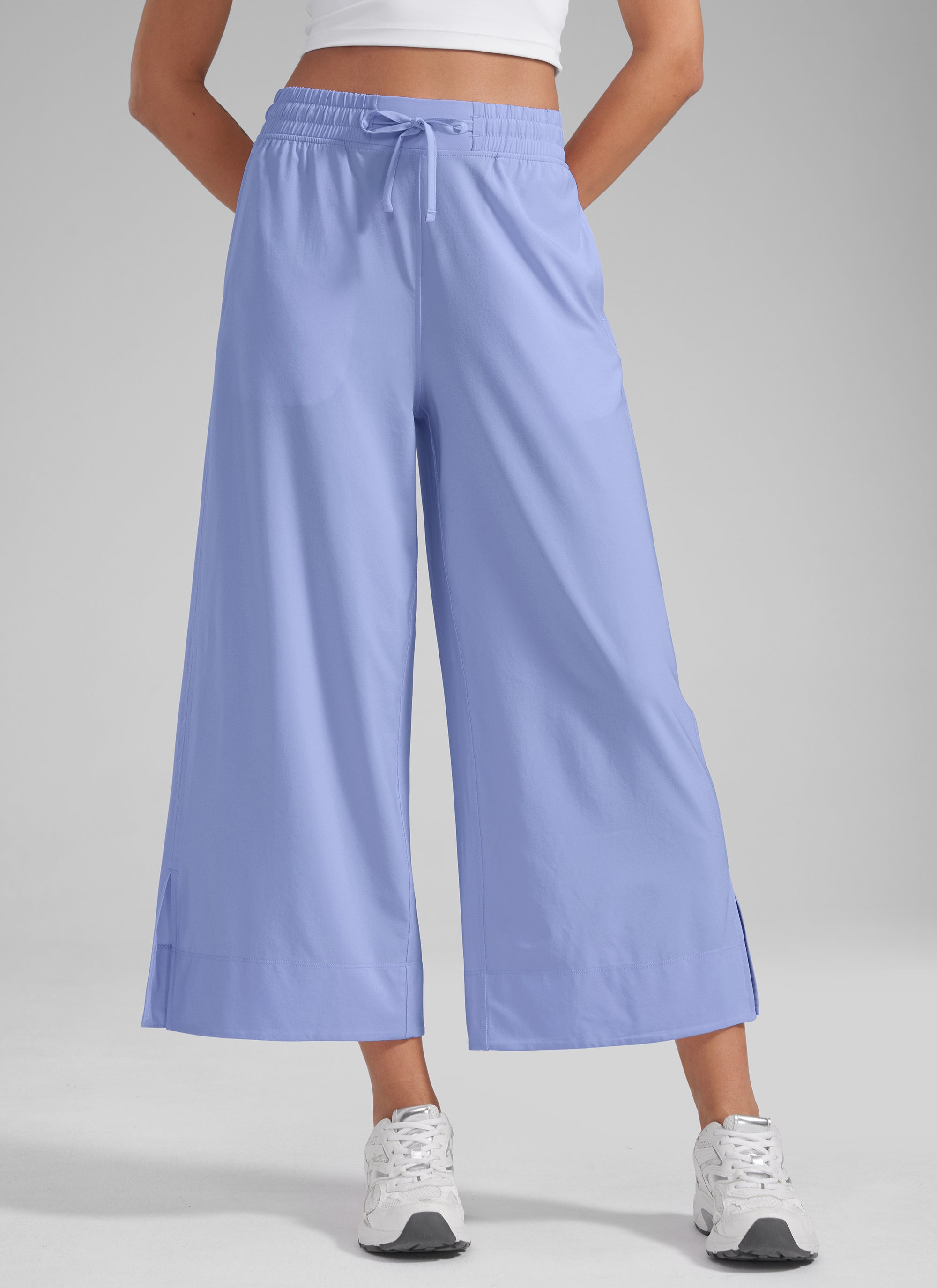 CRZ YOGA Women's  Causal High Waisted Wide Leg Pockets Pants 25'' Periwinkle Purple