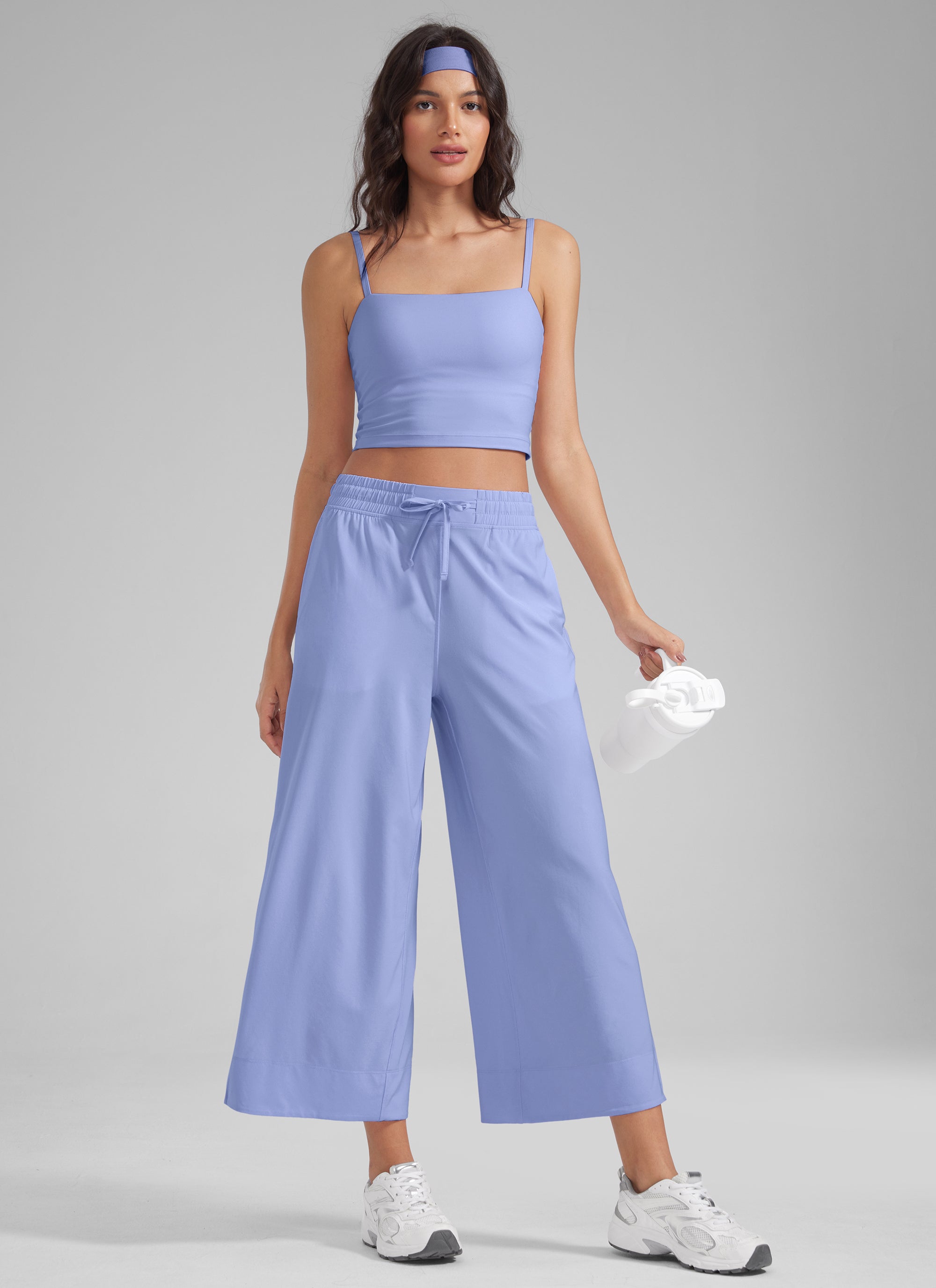 CRZ YOGA Women's  Causal High Waisted Wide Leg Pockets Pants 25'' Periwinkle Purple