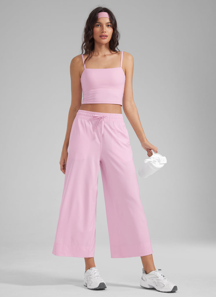 CRZ YOGA Women's  Causal High Waisted Wide Leg Pockets Pants 25'' Pink Peony