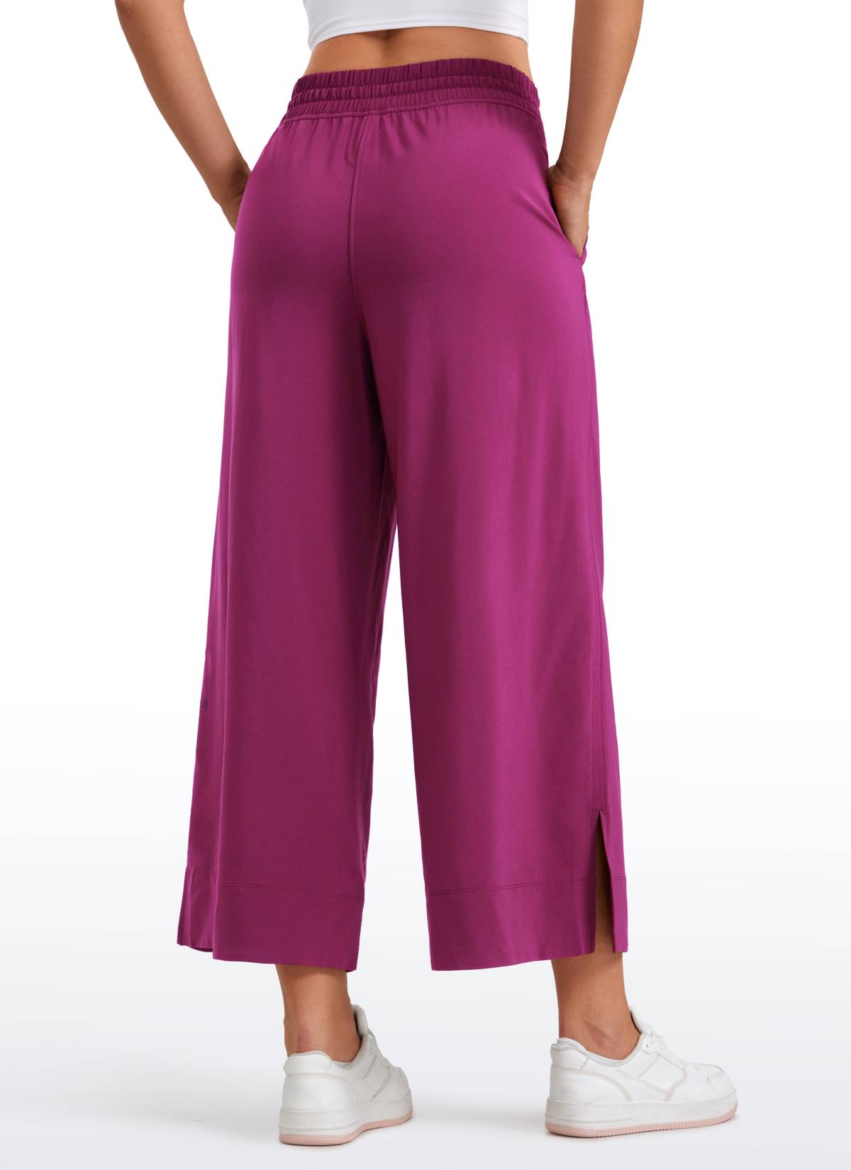 CRZ YOGA Women's  Causal High Waisted Wide Leg Pockets Pants 25'' Magenta Purple