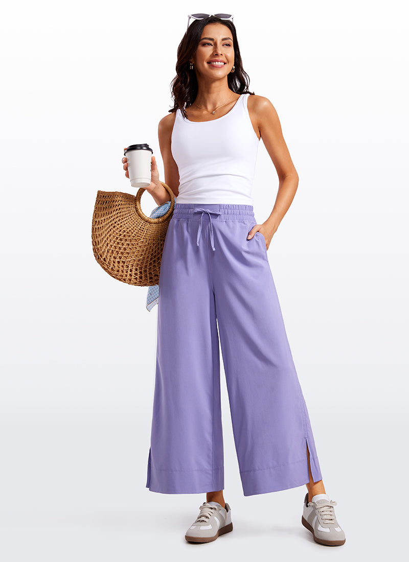 Feathery-Fit Soft Wide Leg High Waisted Capri Pants with Pockets 25''