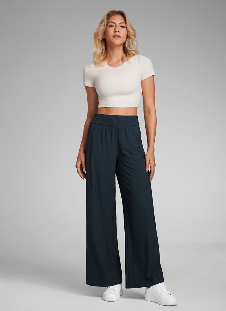 CRZ YOGA Women's Casual High Rise Wide Leg Pants with Pockets 30'' True Navy