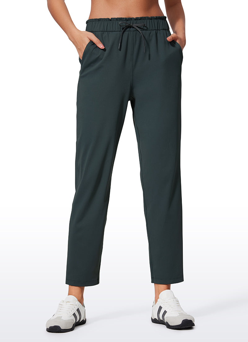 Stretch Drawstring High Waist 7/8 Pants with Pockets 27''