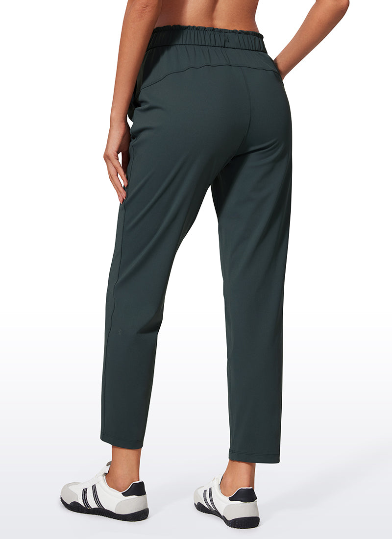 Stretch Drawstring High Waist 7/8 Pants with Pockets 27''