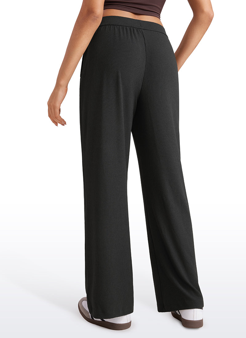 Ribbed High Rise Wide Leg Sweatpants with Pockets 30.5