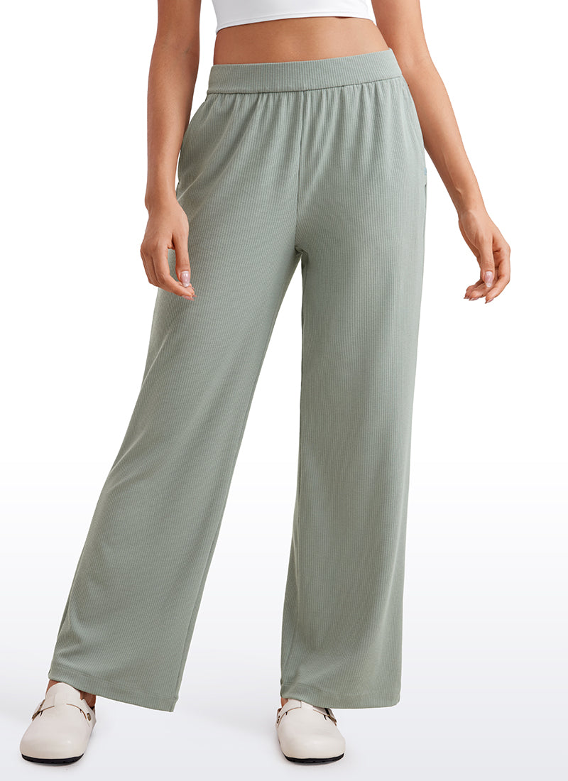 Ribbed High Rise Wide Leg Sweatpants with Pockets 30.5