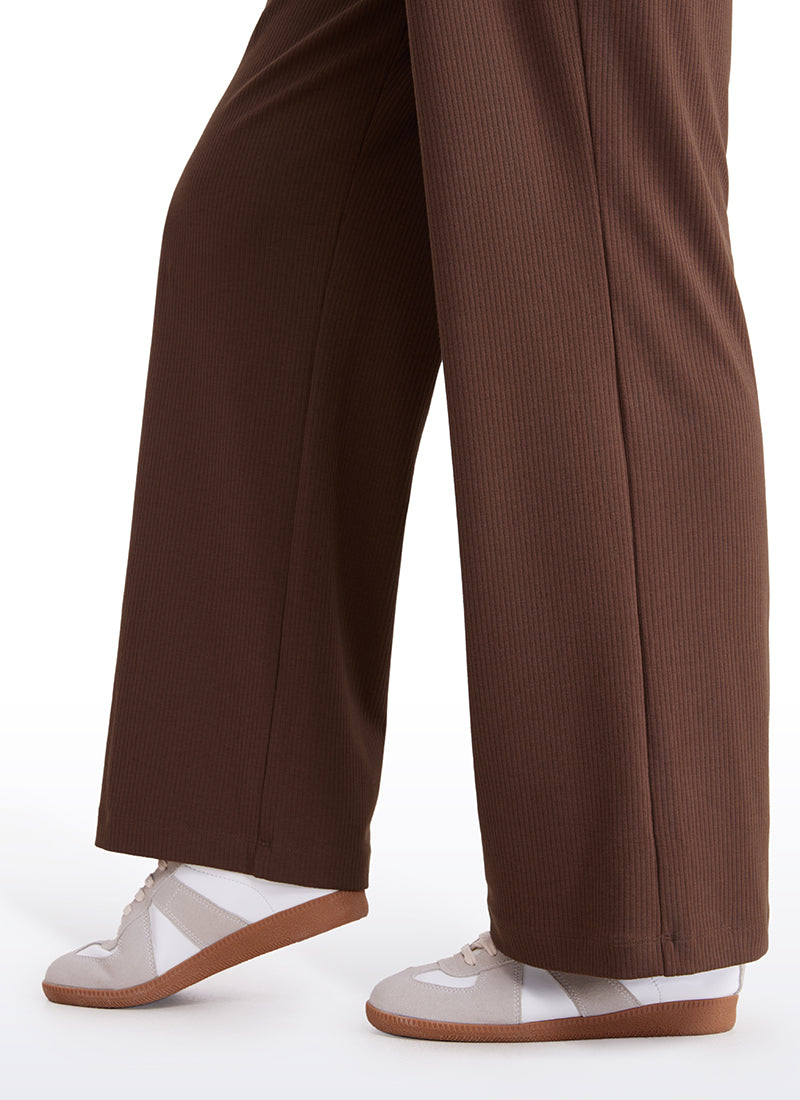 Ribbed High Rise Wide Leg Sweatpants with Pockets 30.5