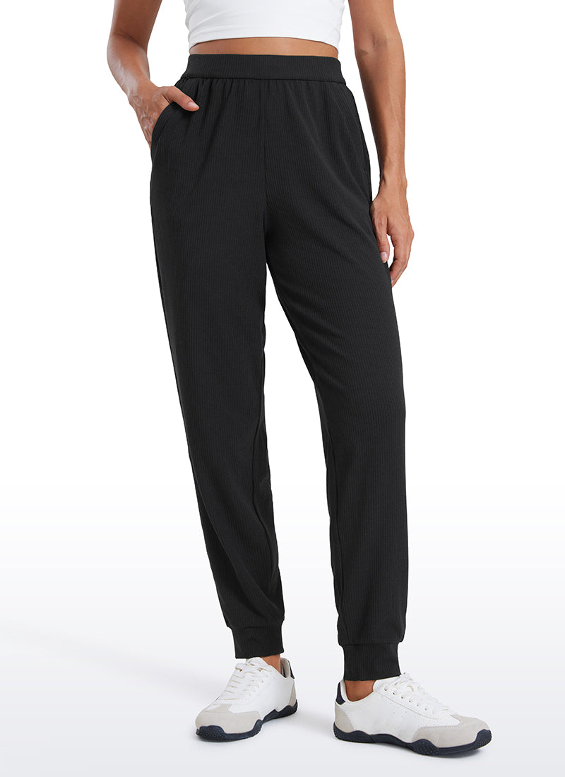 CRZ YOGA Women Comfy Ribbed Pockets High Waisted Sweatpants Black