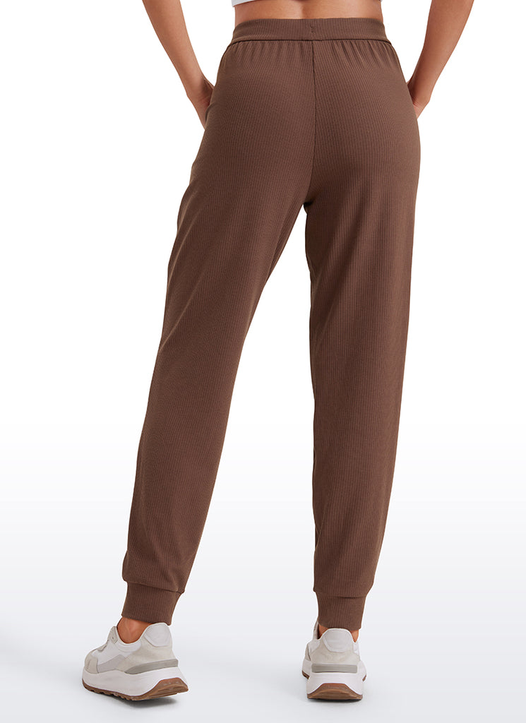 CRZ YOGA Women Comfy Ribbed Pockets High Waisted Sweatpants Coffee Brown
