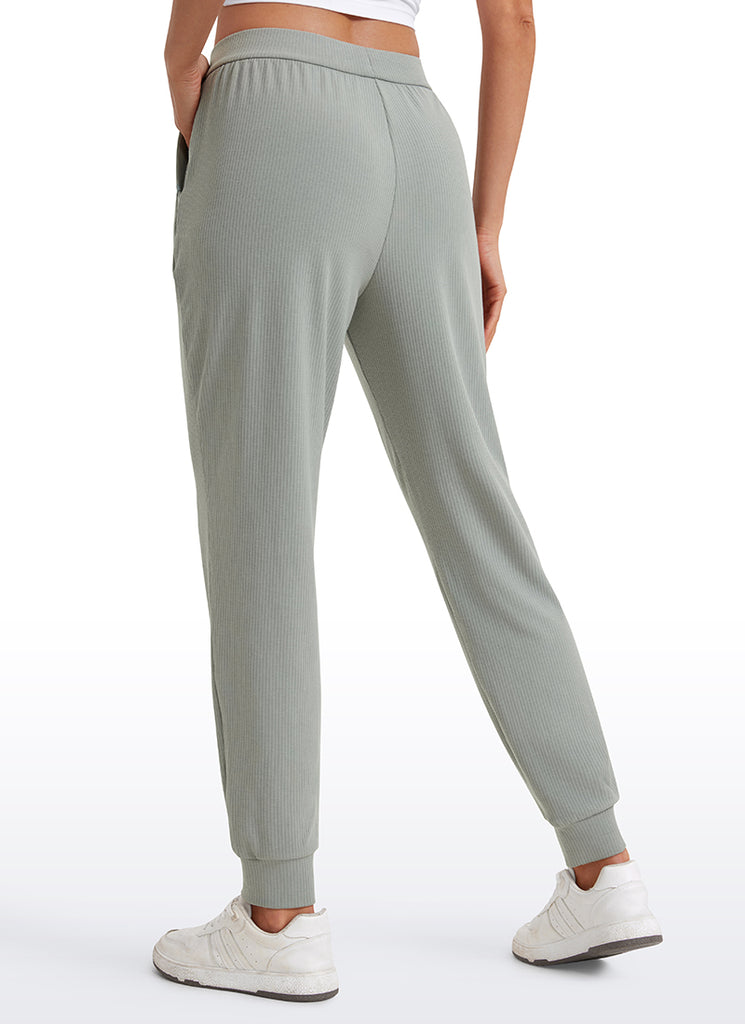 CRZ YOGA Women Comfy Ribbed Pockets High Waisted Sweatpants Sterling