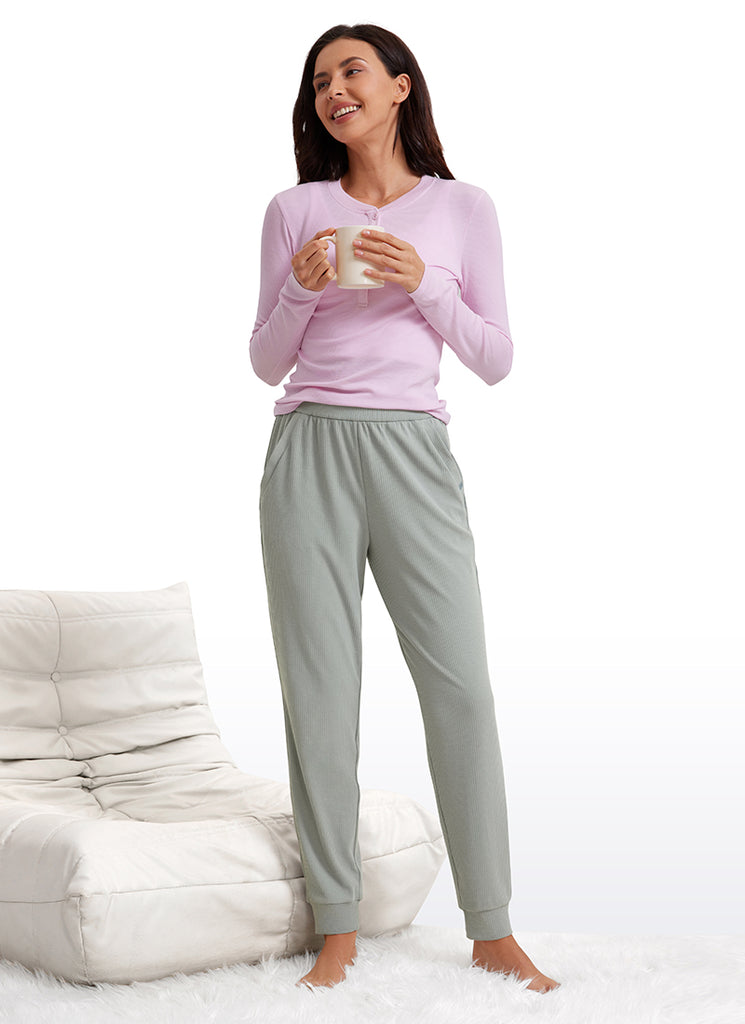 CRZ YOGA Women Comfy Ribbed Pockets High Waisted Sweatpants Sterling