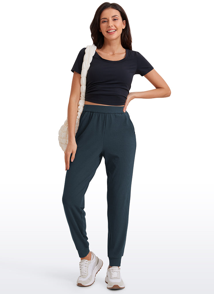 CRZ YOGA Women Comfy Ribbed Pockets High Waisted Sweatpants True Navy