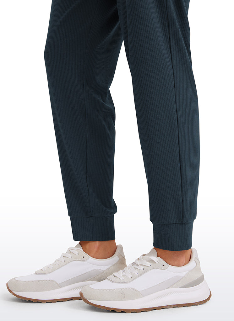 CRZ YOGA Women Comfy Ribbed Pockets High Waisted Sweatpants True Navy