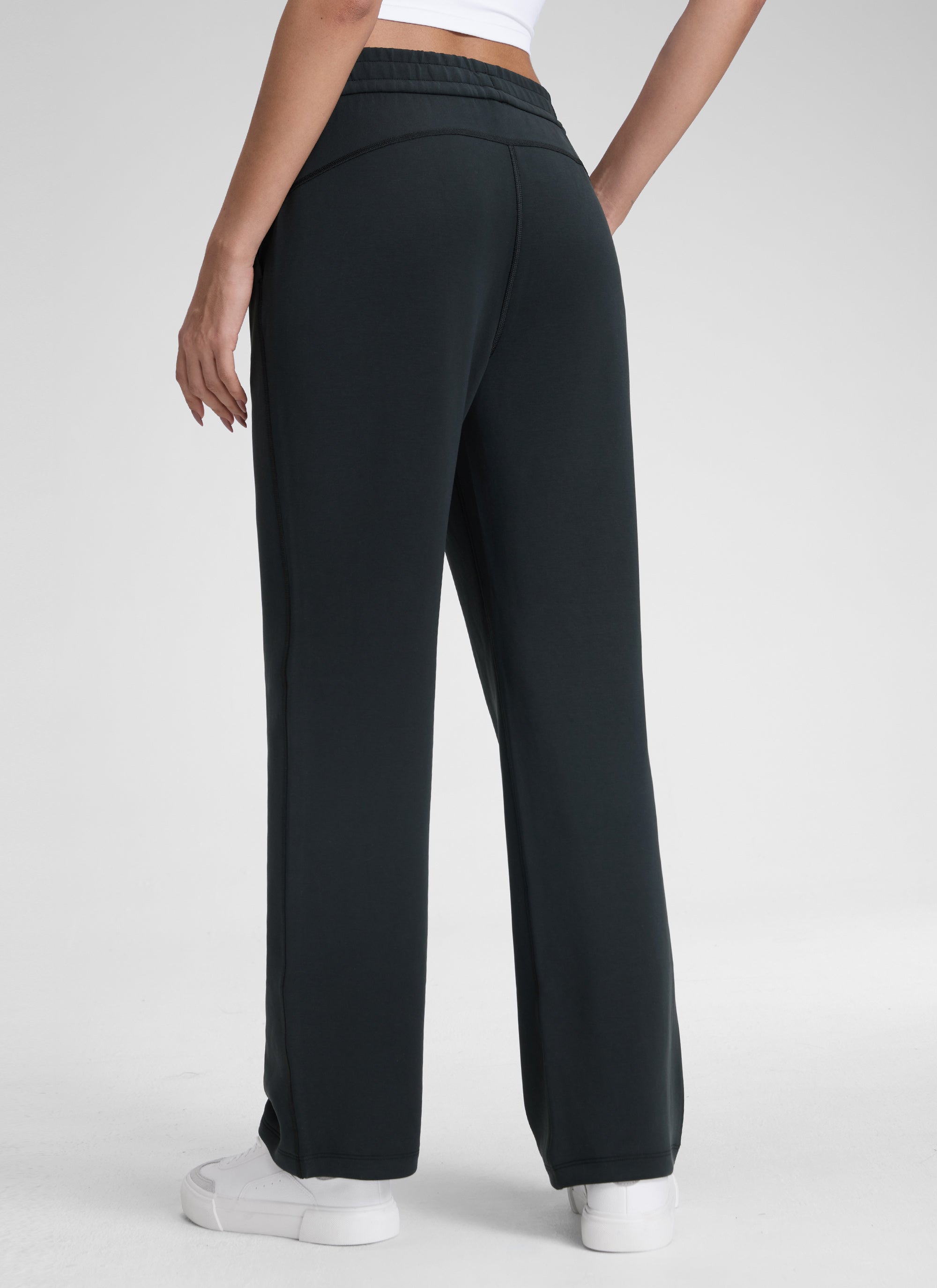 CRZ YOGA Women's SoftAura High Rise Wide Leg Pants with Pockets 31'' Black @model_info:J