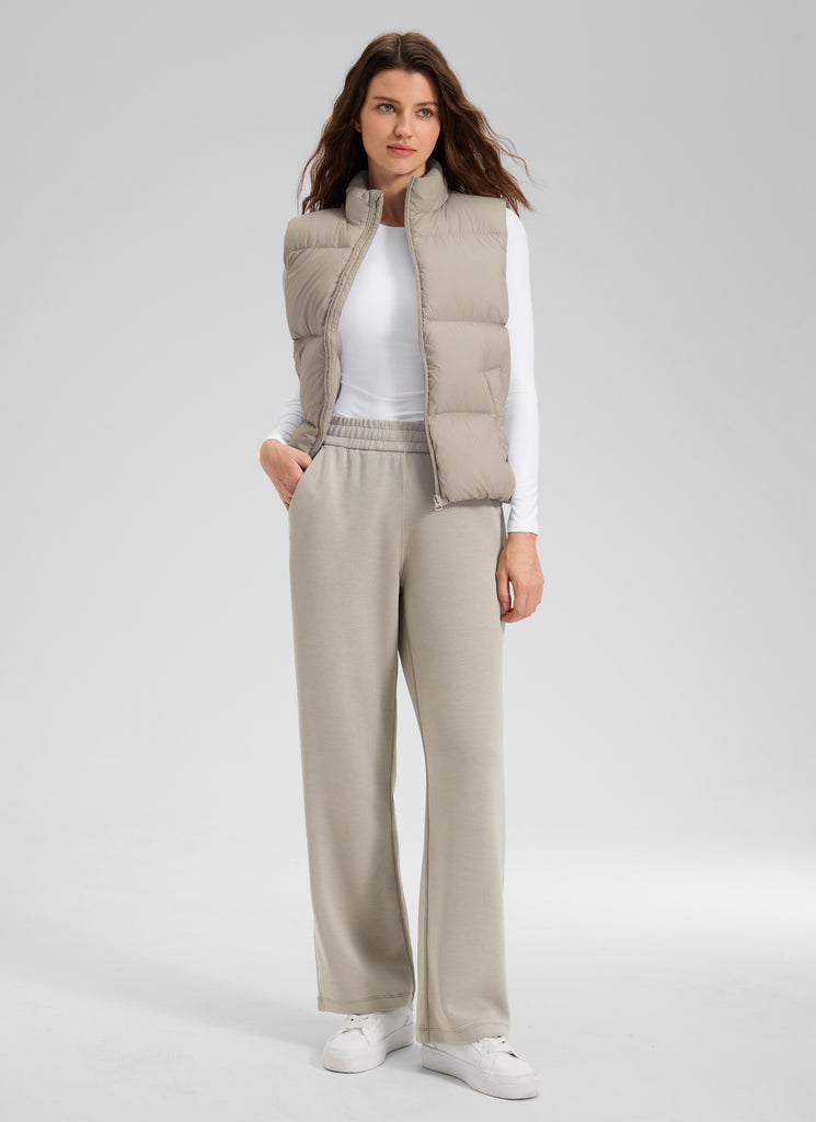 CRZ YOGA Women's SoftAura High Rise Wide Leg Pants with Pockets 31'' Stone