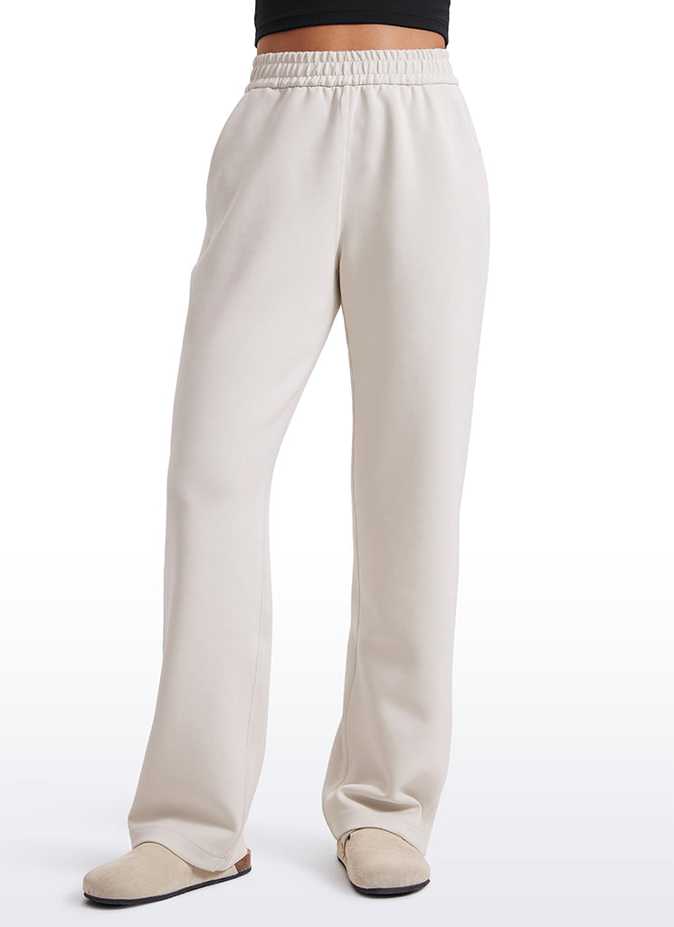 CRZ YOGA Women's SoftAura High Rise Wide Leg Pants with Pockets 31'' Milky White