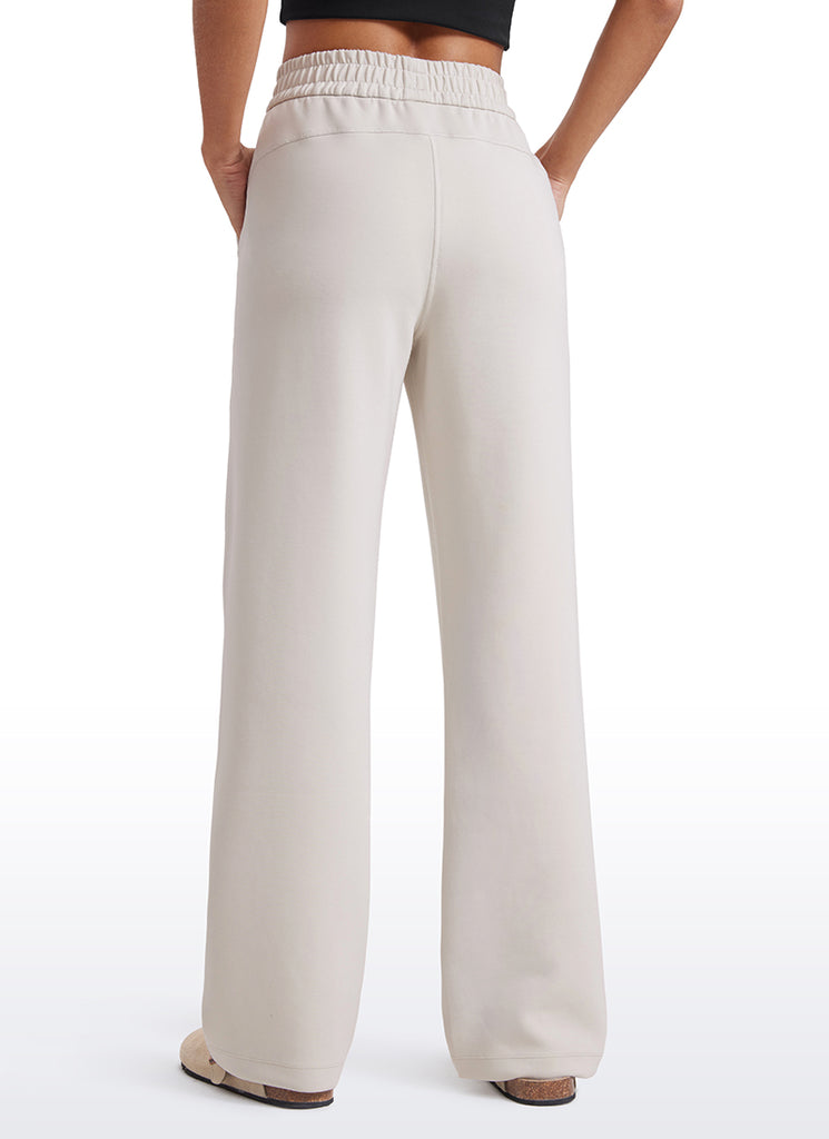 CRZ YOGA Women's SoftAura High Rise Wide Leg Pants with Pockets 31'' Milky White