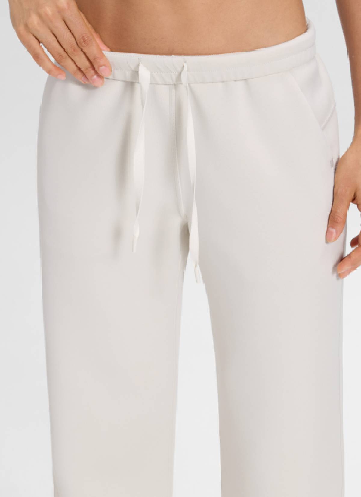 CRZ YOGA Women's SoftAura High Rise Wide Leg Pants with Pockets 31'' Milky White @model_info:Larissa