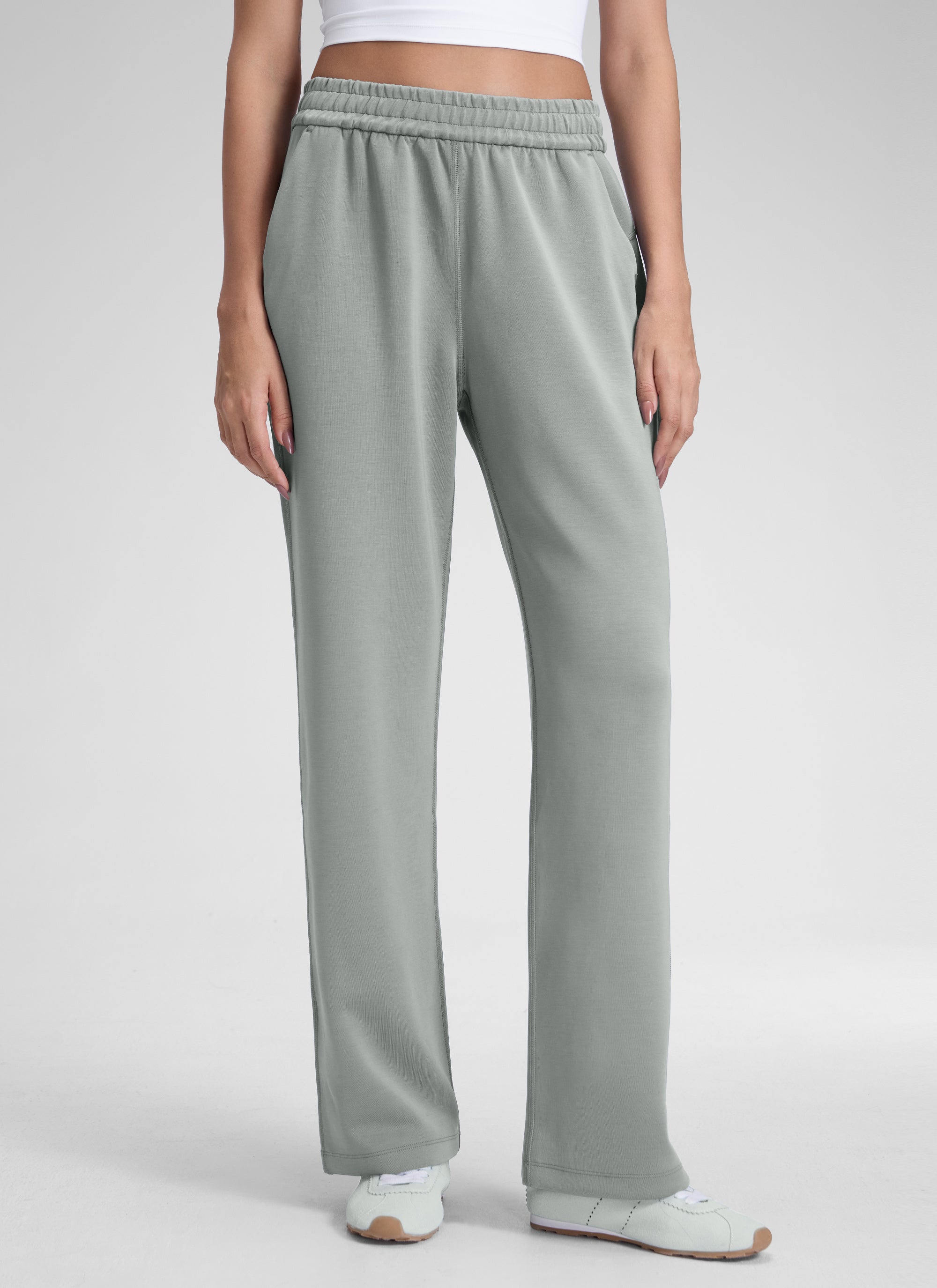 CRZ YOGA Women's SoftAura High Rise Wide Leg Pants with Pockets 31'' Sterling @model_info:J