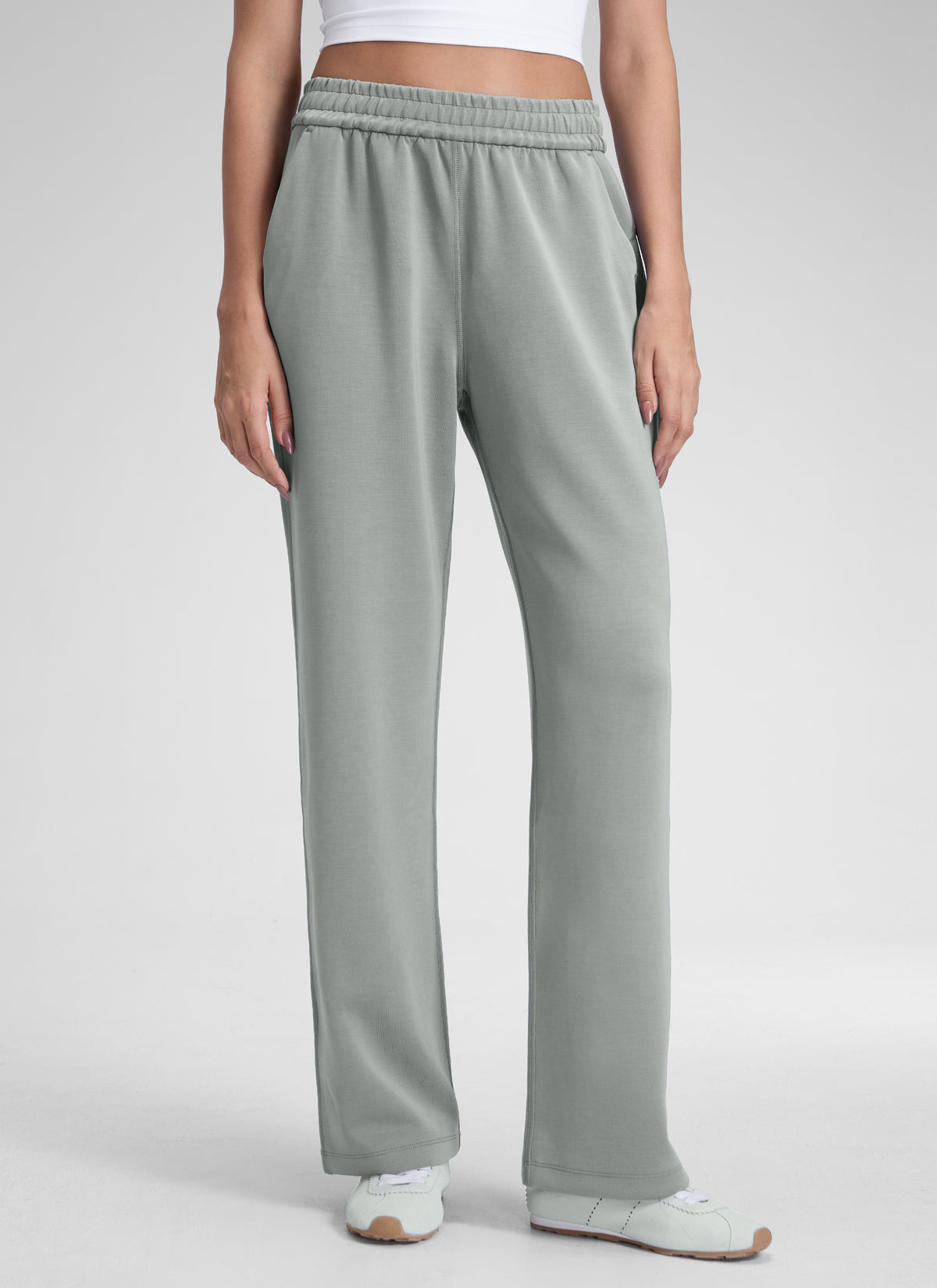 CRZ YOGA Women's SoftAura High Rise Wide Leg Pants with Pockets 31'' Sterling @model_info:J