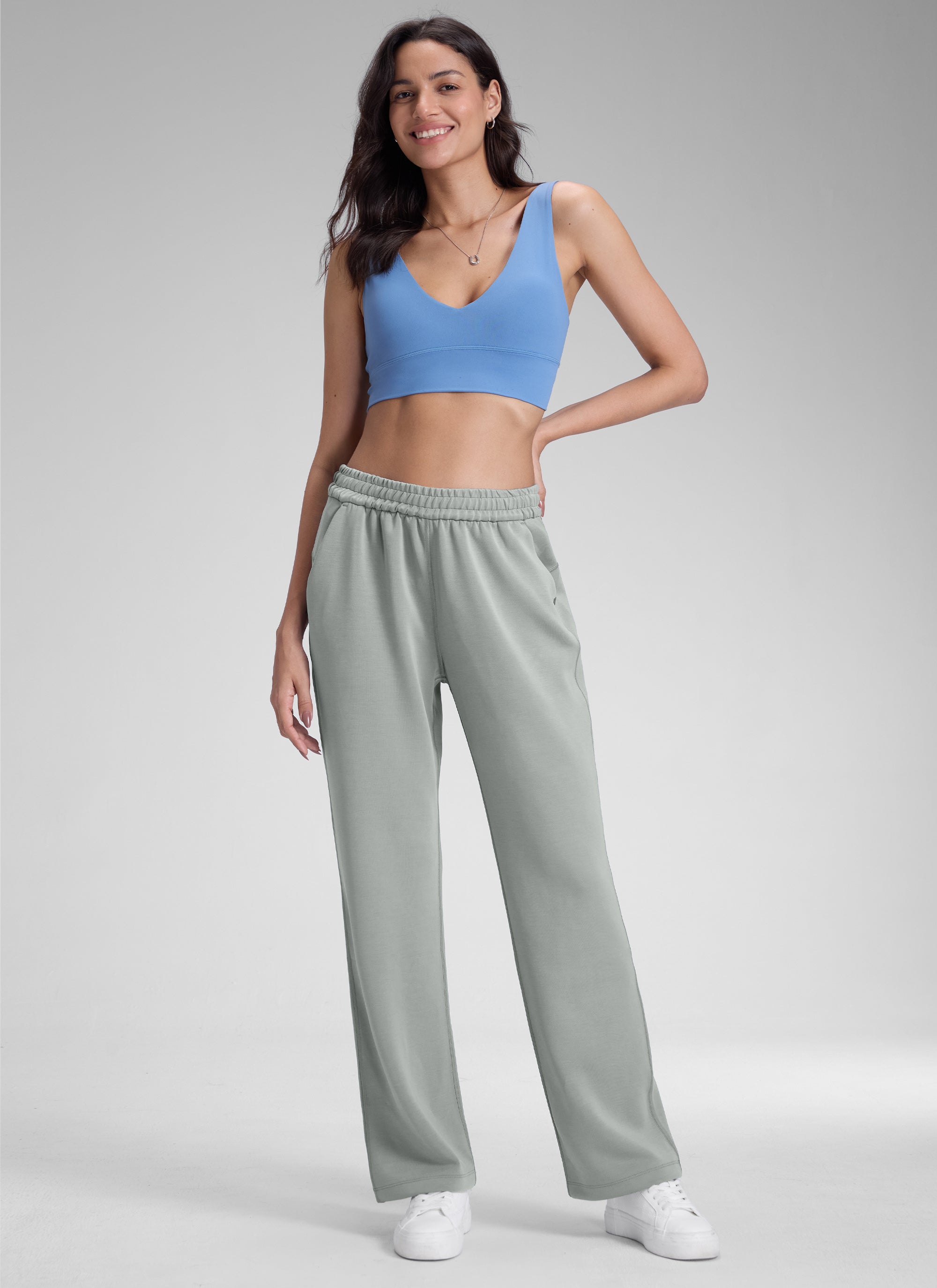 CRZ YOGA Women's SoftAura High Rise Wide Leg Pants with Pockets 31'' Sterling @model_info:J