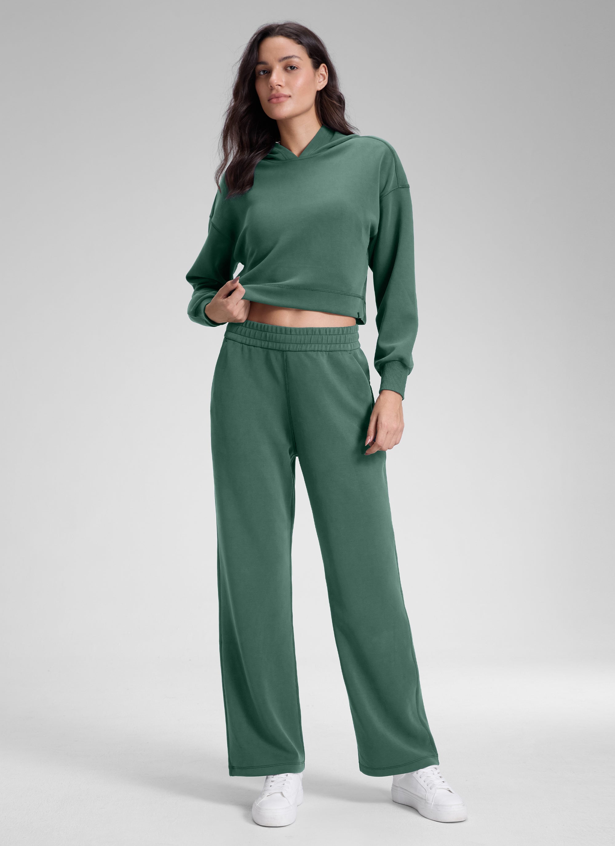 CRZ YOGA Women's SoftAura High Rise Wide Leg Pants with Pockets 31'' Dark Forest Green @model_info:J