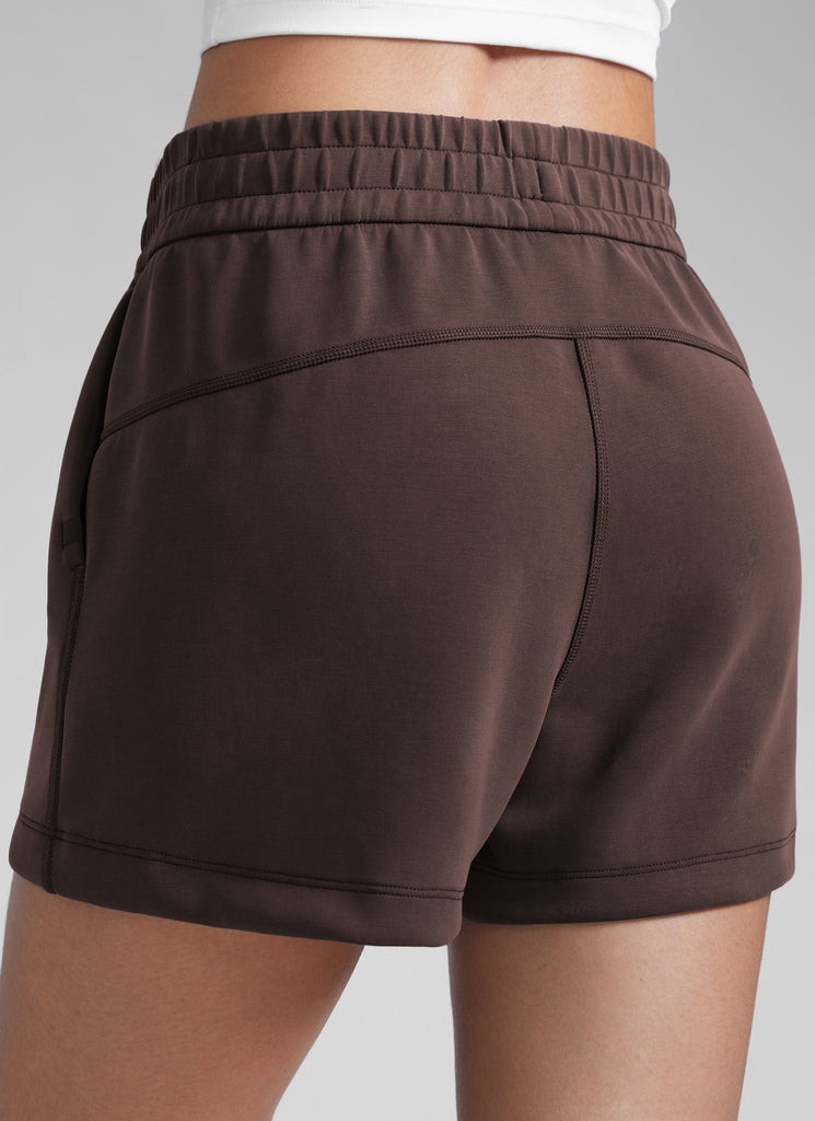 CRZYOGA Women SoftAura Sweat Shorts 4” with Pockets Drawstring Hot Fudge Brown