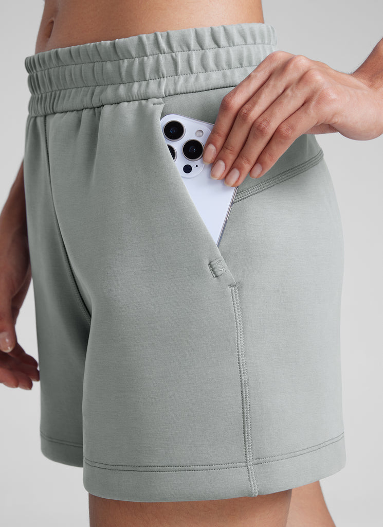 CRZYOGA Women SoftAura Sweat Shorts 4” with Pockets Drawstring Sterling
