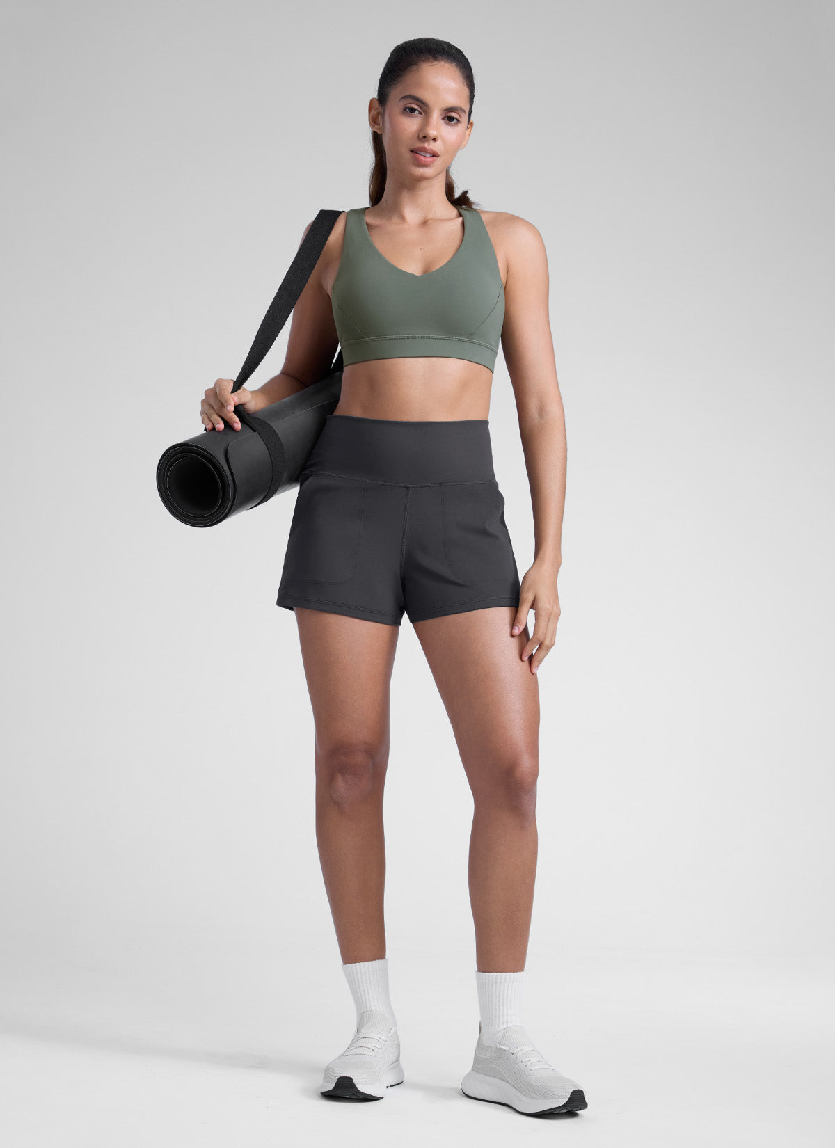 CRZ YOGA Women Butterlift High Waisted Shorts with Pockets Linerless Mysterious Grey