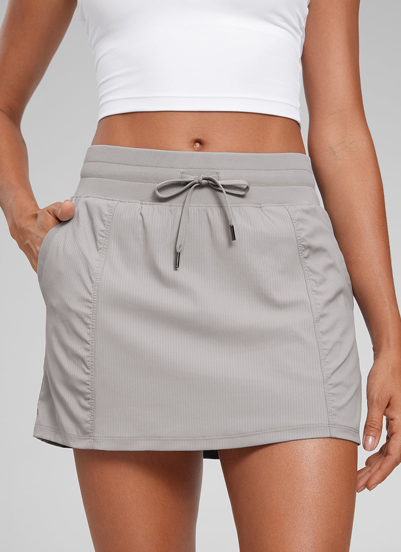 CRZ YOGA Women Golf Casual Athletic Drawstring Skirt with Side Pockets Dark Chrome