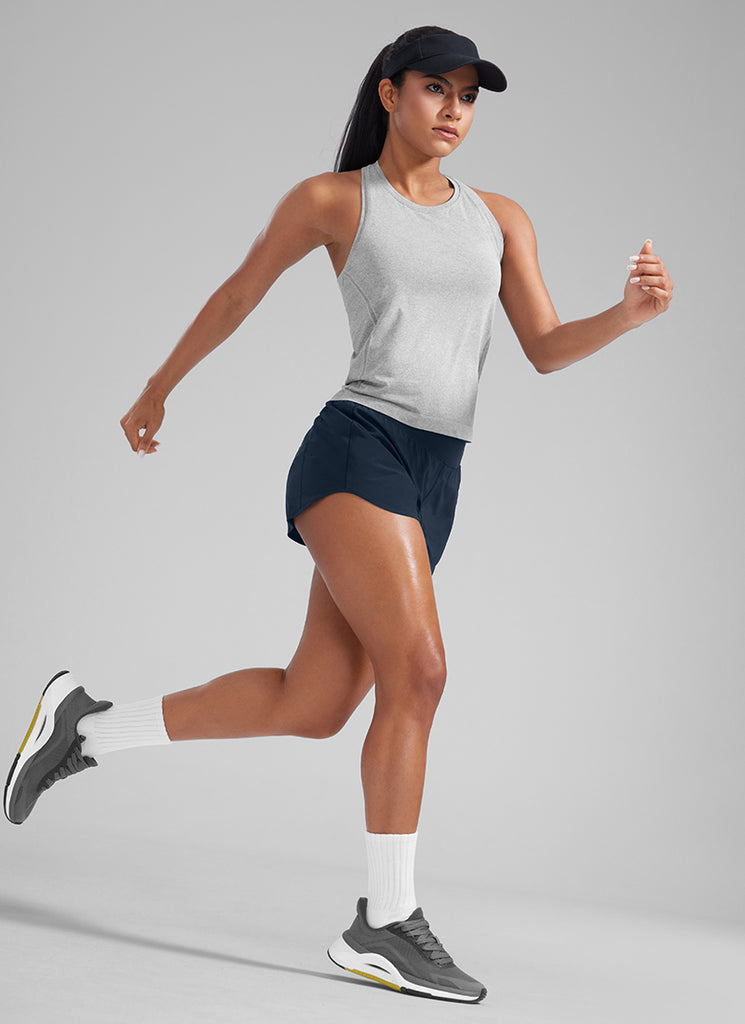 CRZ YOGA Women's Feathery-Fit Soft Mid Waisted Shorts 3” with Pockets Liner True Navy