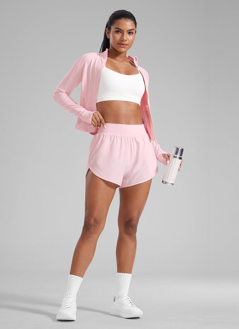 CRZ YOGA Women's High Waisted Dolphin Shorts 3” With Zipper