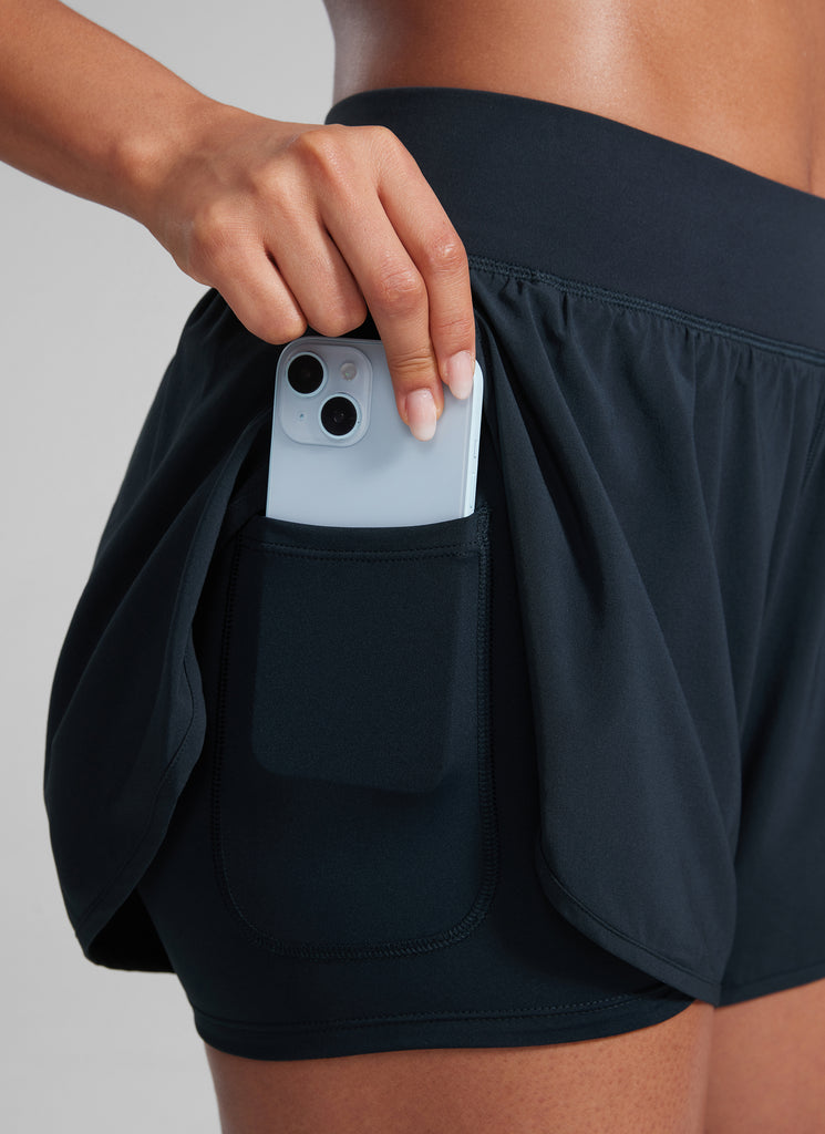 CRZ YOGA Women High-Rise 2 in 1 Shorts 3" with Pocket for Workout True Navy