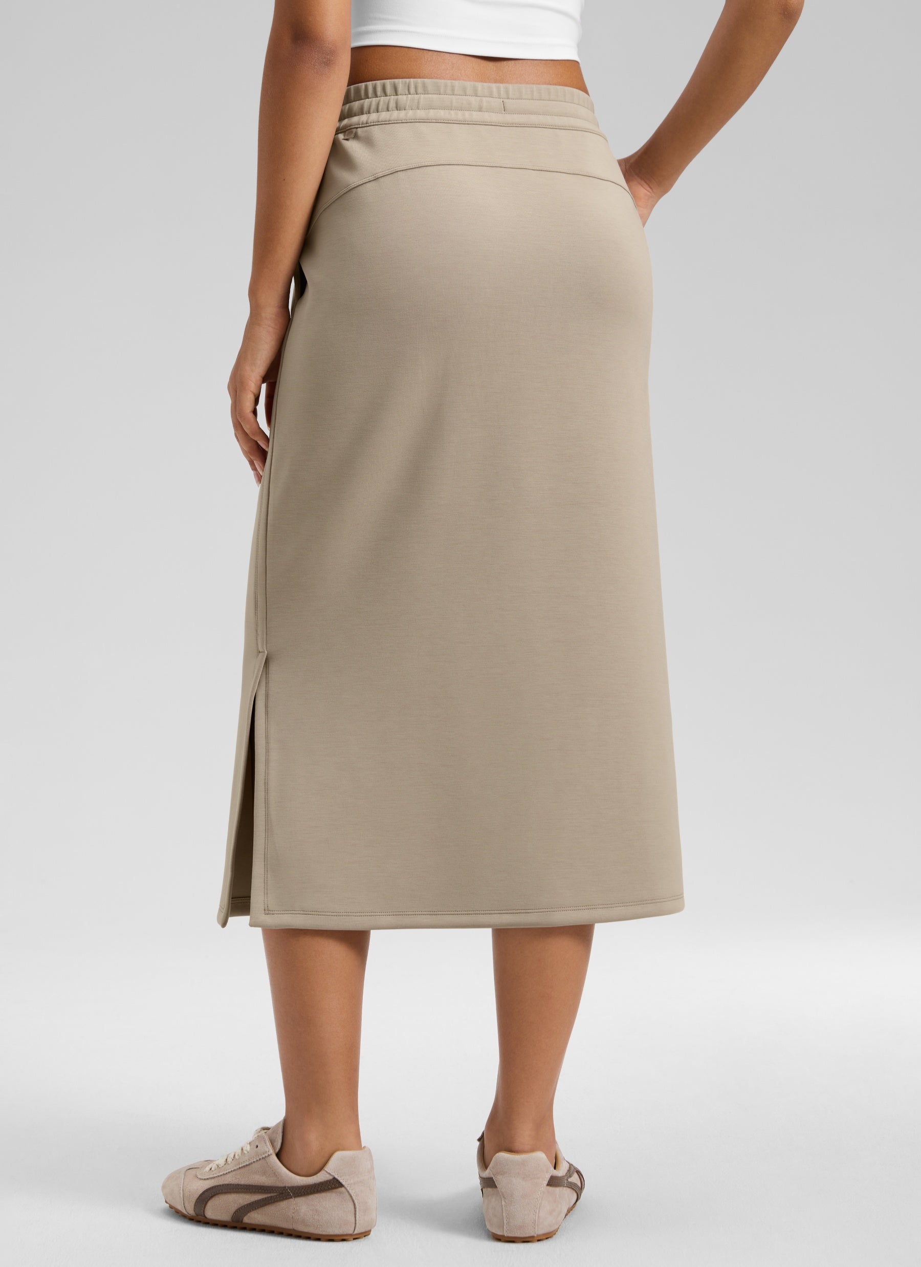 CRZ YOGA Women's SoftAura Midi Pencil Skirts High Waisted Drawstring Oak @model_info:L