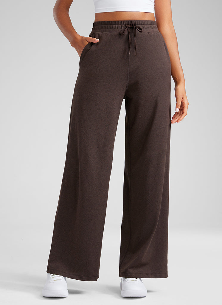 CRZ YOGA Cloud Jersey Wide Leg Sweatpants Women 30” with Pockets Hot Fudge Brown