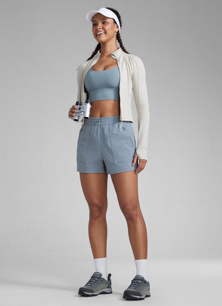 CRZYOGA Women's Lightweight Stretch Water-Repellent Hiking Pocket Short 3'' Arbor Olive