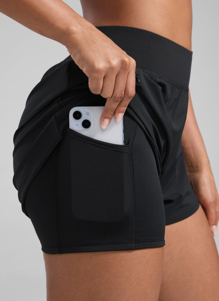 CRZ YOGA Women's Running High Waisted 2 in 1 Shorts with Pockets 3" Black