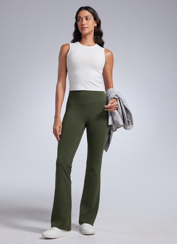 CRZ YOGA Women Butterbreeze High Waist Flare Pants 32'' Wide Leg Olive Green