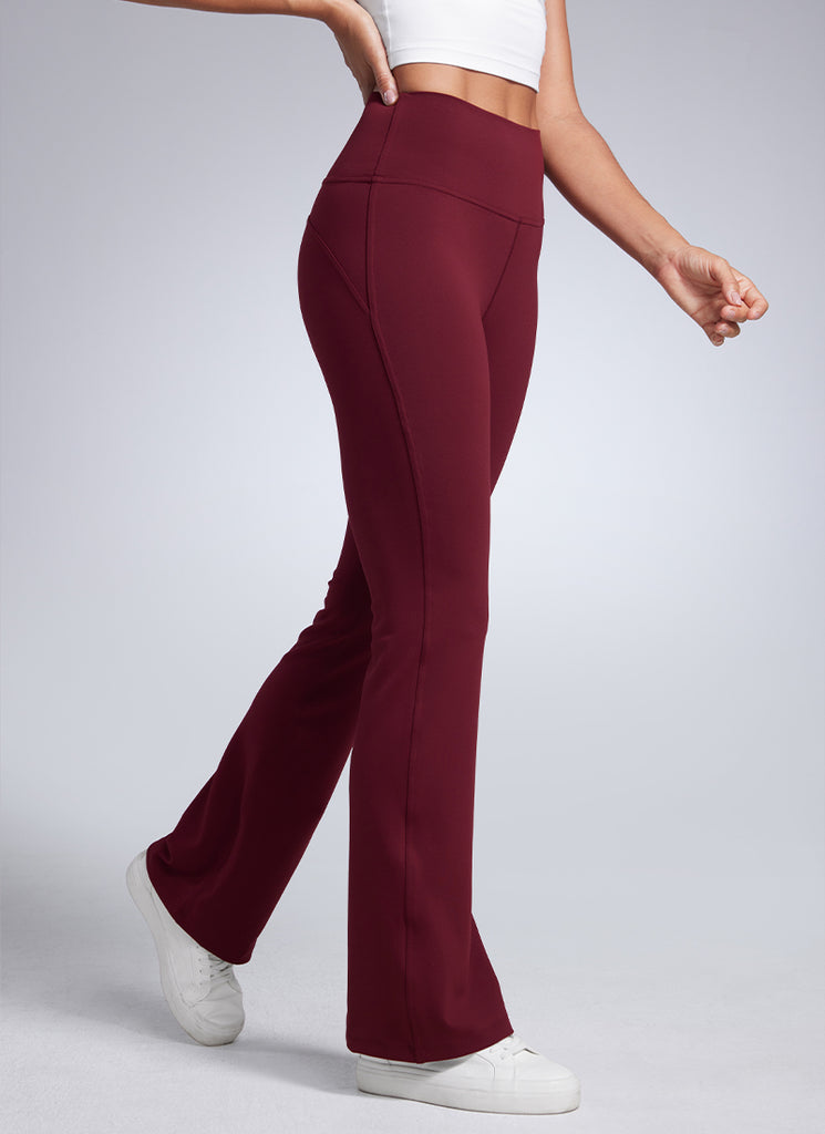CRZ YOGA Women Butterbreeze High Waist Flare Pants 32'' Wide Leg Red Merlot